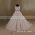 Decent Scoop Neck A-Line Lace Applique Wedding Dress Beading Belt Long Train